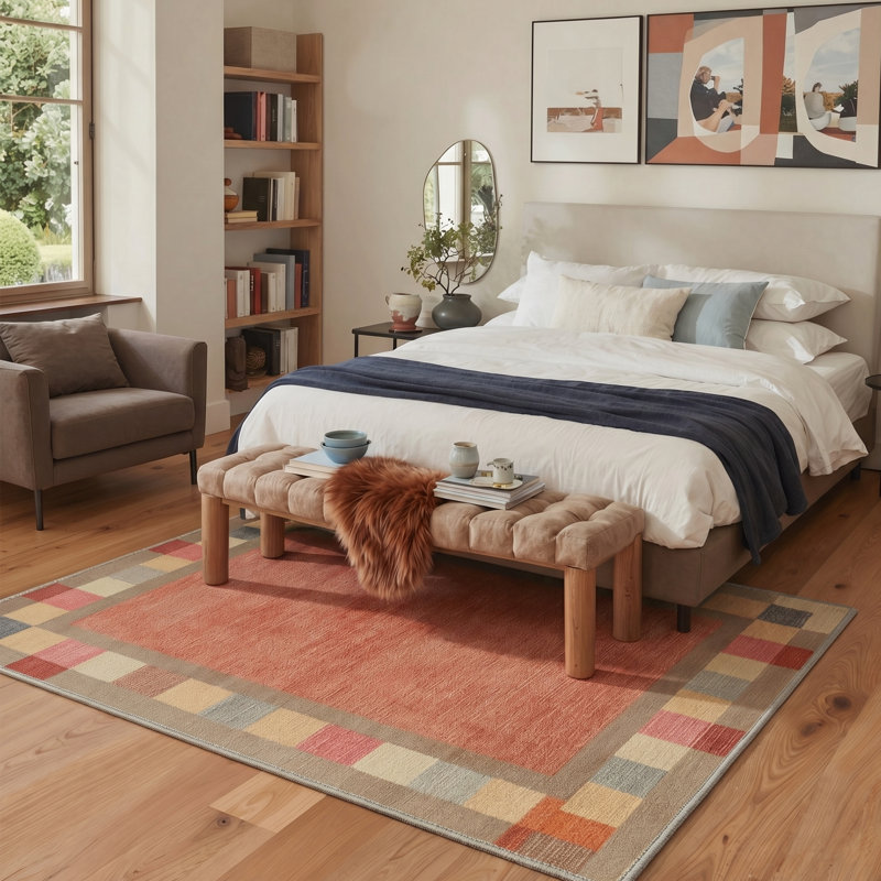 Aura Modern Geometric Machine Washable Orange Indoor Area Rug with Non-Slip Backing, Rectangle 6' x 9'