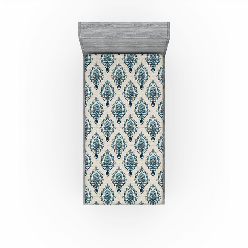 Drap-housse rustique Ambesonne, Brun clair, bleu pétrole / floral, Drap-housse simple TG