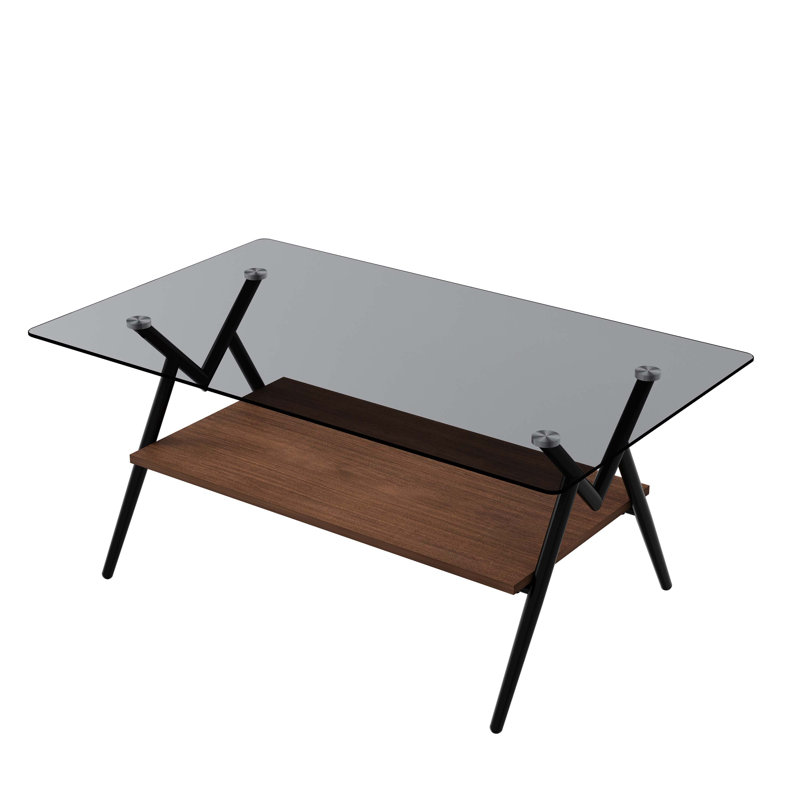 Coffee Table and End tables Set of 3, Tempered Glass Table with MDF layer, Glass, Black, Gray