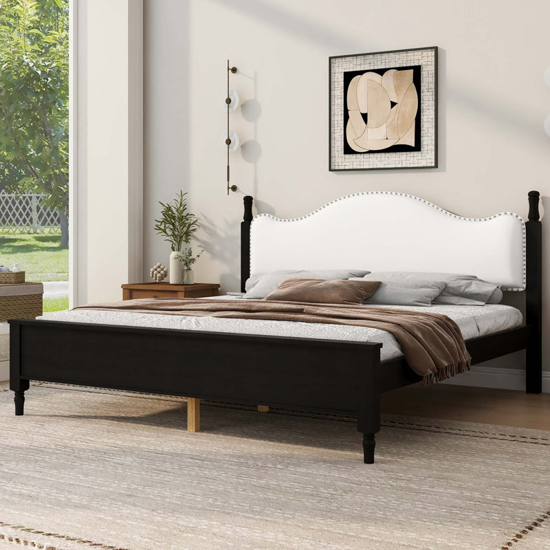 Lit plateforme en bois avec tête de lit courbée Timeless, Blacks Blanc