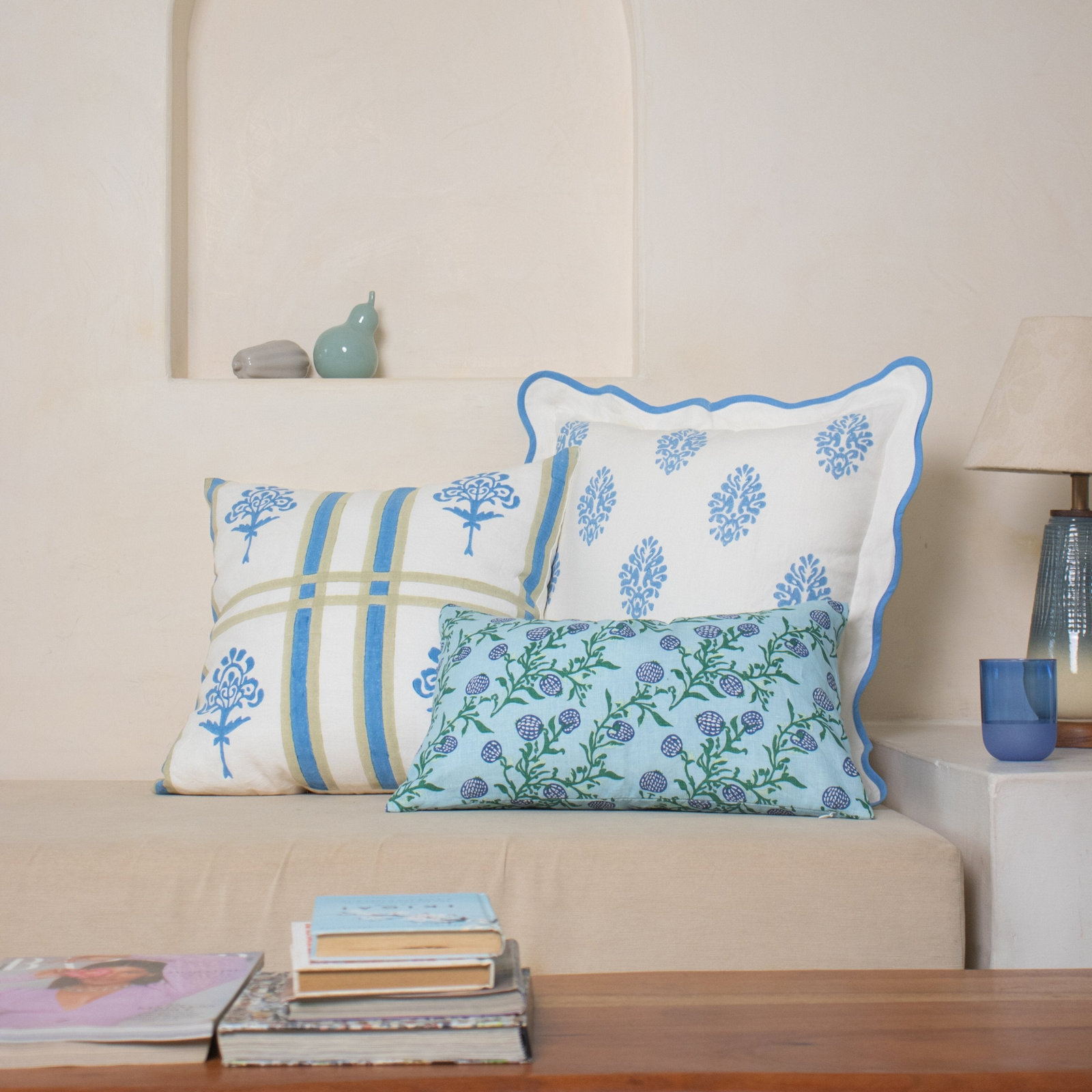 20" x 20" Linen Pillow Cover, Rectangle 12"H x 20"W, Navy/Green Floral