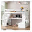 Lit mezzanine double avec bureau et tablettes, deux tiroirs intégrés, escalier de rangement, blanc