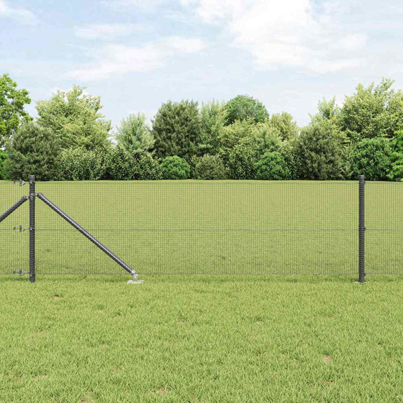 Vidaxl Fence With Posts Steel, Grey, 80cm H x 5000cm W x 3.2cm D