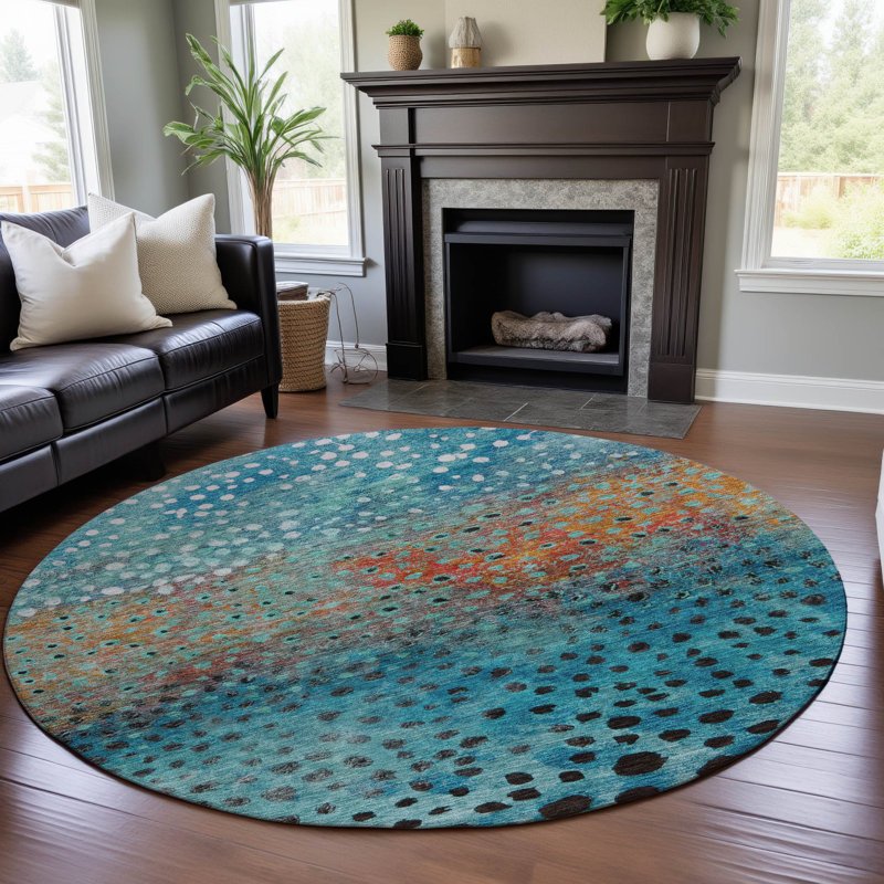 Premium Machine Washable Christina AMF1074 Circles Rug, Round 8'