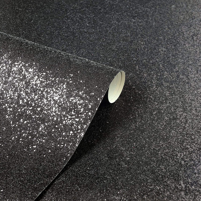 Fason 6m x 53cm Textured Glitter Wallpaper Roll, Black