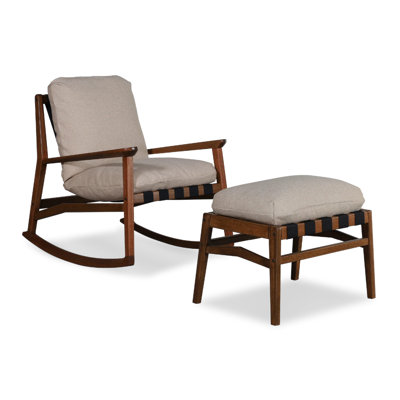 Chaise berçante Mid-Century en bois massif + repose-pieds