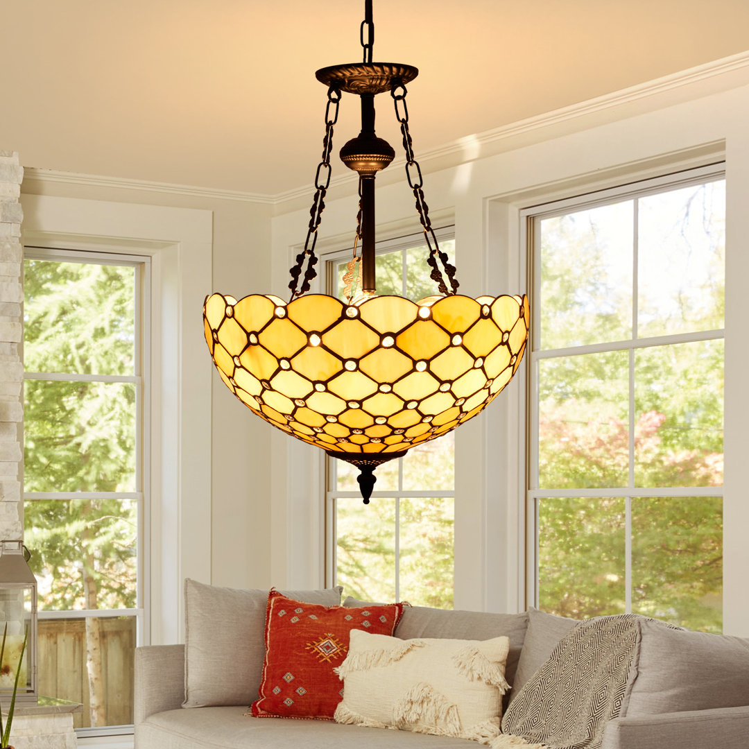 Stabler 3 - Light Dimmable Tiffany Geometric Chandelier Fleur De Lis Living