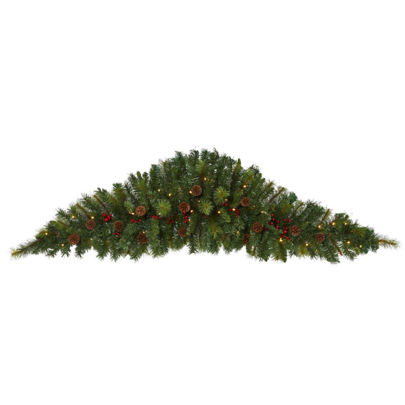 Christmas Swag with Lights, Berries and Pine Cones