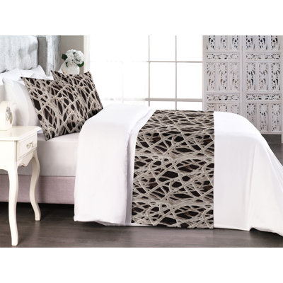 Ambesonne Abstract Bed Runner Set Branches Art Psychedelic  Dark Brown Off White