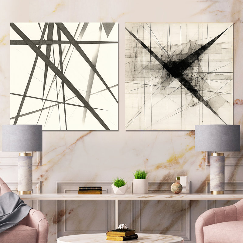Minimaliste noir et blanc - ensemble de 2 collages de formes abstraites carrées, Cadre flottant noir, H 36 po x l 73 po