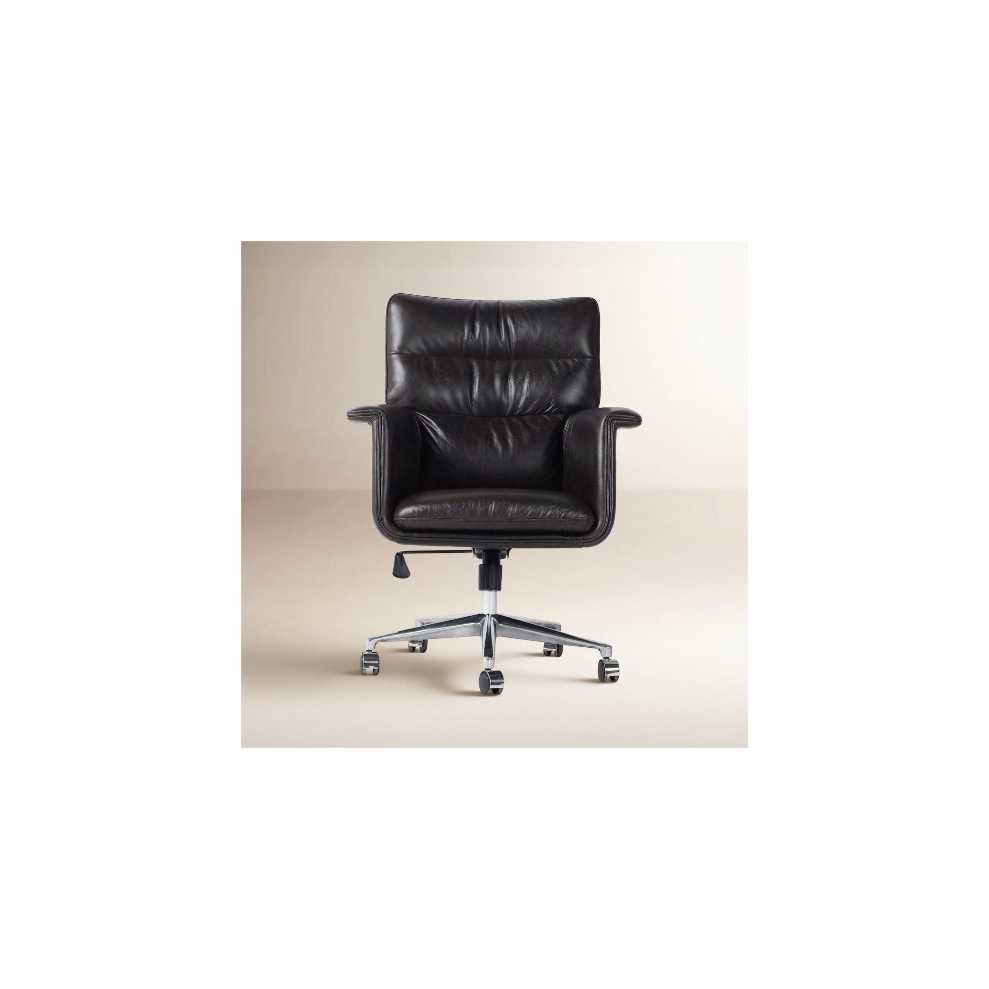 Savita Swivel Office Chair, Sonoma Black Genuine Leather