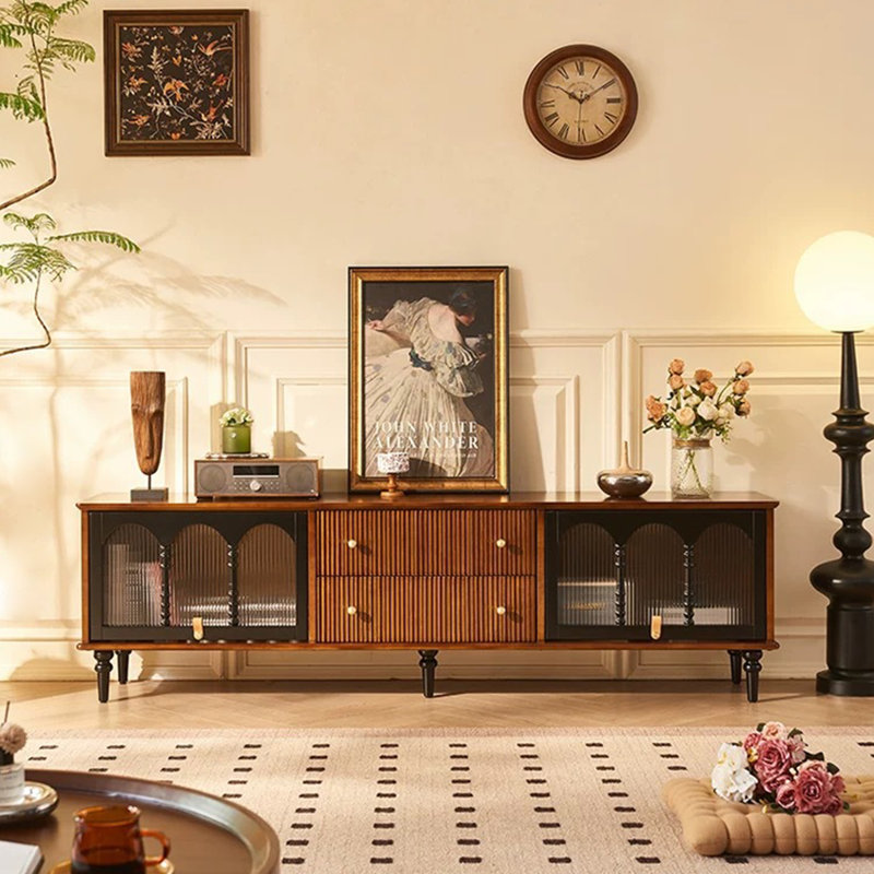 Meuble télé multifonctionnel rétro de style français, H 22,44 po x L 70,87 po x l 15,75 po