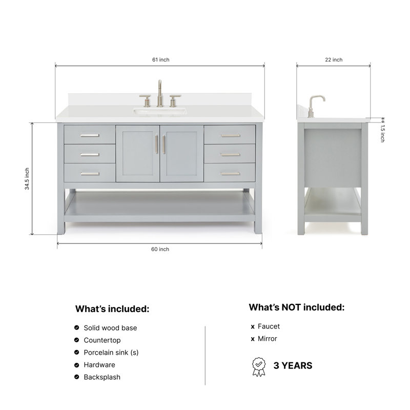 Magnolia Bath Vanity Rectangular Basin S061SWQ, Gray, Rectangular