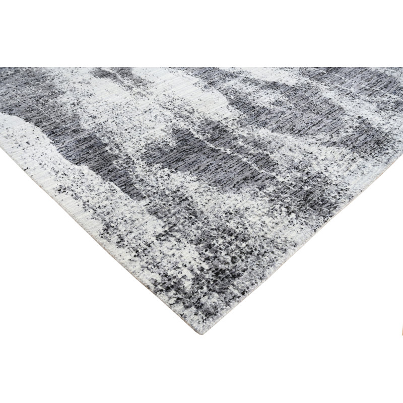Jacquard Abstract Area Rug in Silver/Dark Gray, Rectangle 6' x 9'