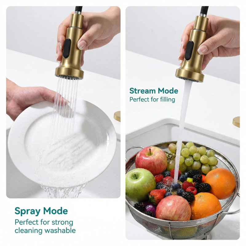Brushed Golden High Arc Spring Kitchen Faucet with Pull Down Sprayer & 10" Deck Plate | 360° Swivel, Dual Spray Modes (Steam/Spray) for Farmhouse, Bar, RV, Laundry Sink | Fits 1 or 3 Holes, PEX Hose & Easy Install