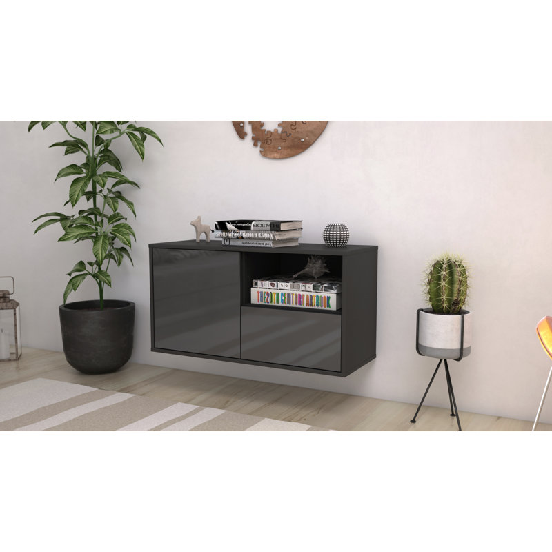 Pomroy Unfinished Floating TV Stand, High Gloss Grey