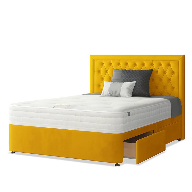 Urbank Divan Bed Base, Turmeric, Small Double (4'), 2 Foot-end Drawers