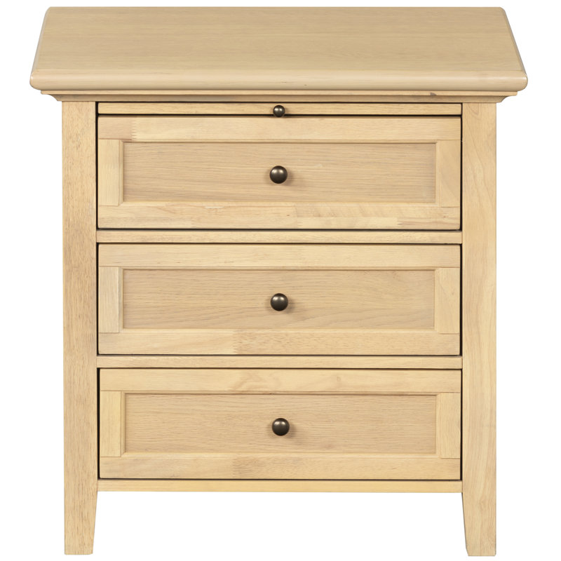Trevor 3 Drawer Wood Nightstand, Oak