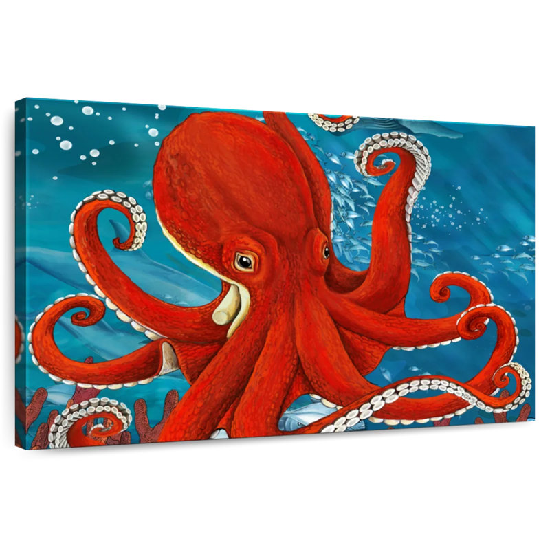 Brampt Vibrant Red Octopus, 34" H x 51" W