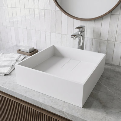 Bryant 15" L x 15" W x 5" H Matte White Handmade Square Vessel Bathroom Sink
