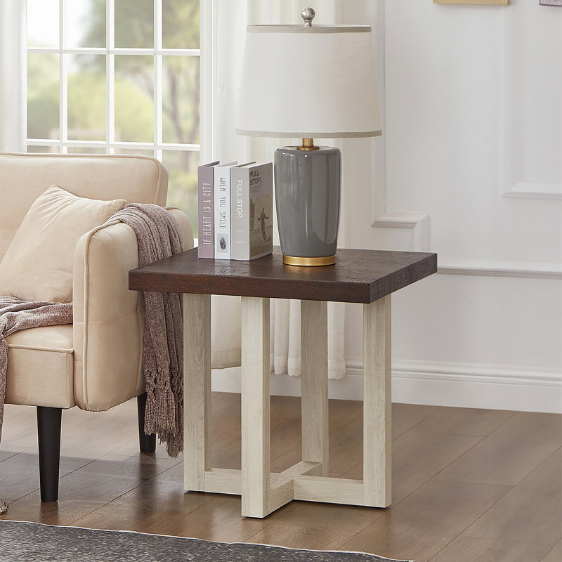 Valluri Contemporary End Table, Walnut And White, Walnut/White