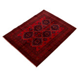 Tapis décoratif en laine rouge foncé 5 pi 7 po x 7 pi 1 po one-of-a-kind Dhevansh noué à la main New Age