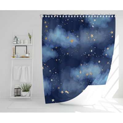 Dark Blue Sky With Gold Foil Constellations Designer Shower Curtain