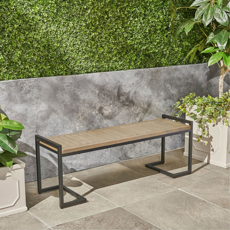 BANC INDUSTRIEL EN BOIS ET MÉTAL, Gris