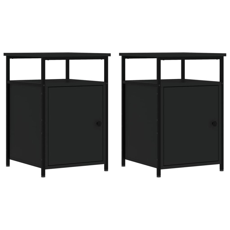 Macbean 40cm W Iron Bedside Table, Brown Oak, Set of 2