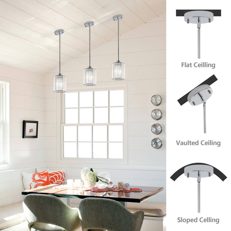 Ensemble de 3 luminaires suspendus en cristal pour îlot de cuisine, Chrome chrome