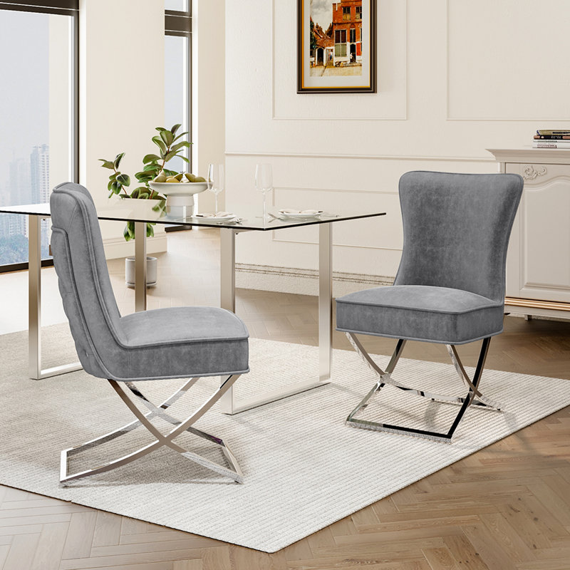 Geneva Upholstered Dining Chairs with Metal Base, Grey
