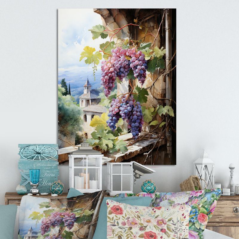 Mauve, vert, raisins, vignobles - ferme, art mural en métal, H 32 po x l 24 po x P 1 po