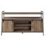 Meuble télé de style industriel avec tablettes ouvertes, accent décoratif