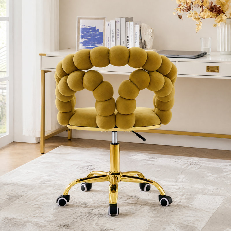  Chaise de bureau pivotante en velours à hauteur réglable Modern, Jaune