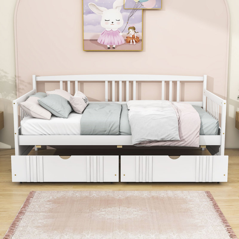 Wooden Daybed with 2 Drawers, White, Twin