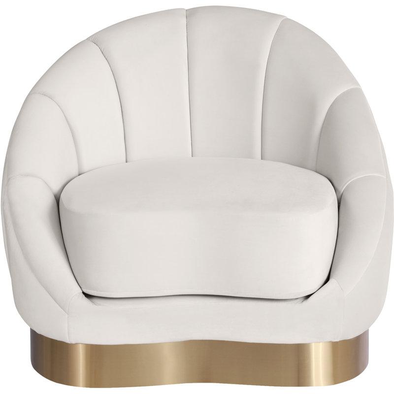 Shelly 34.25" Wide Tufted Velvet Barrel Chair, Cream Velvet