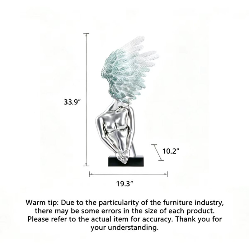 Zen-Style Fiberglass Angel Sculpture Decoration Item, Silver/Teal