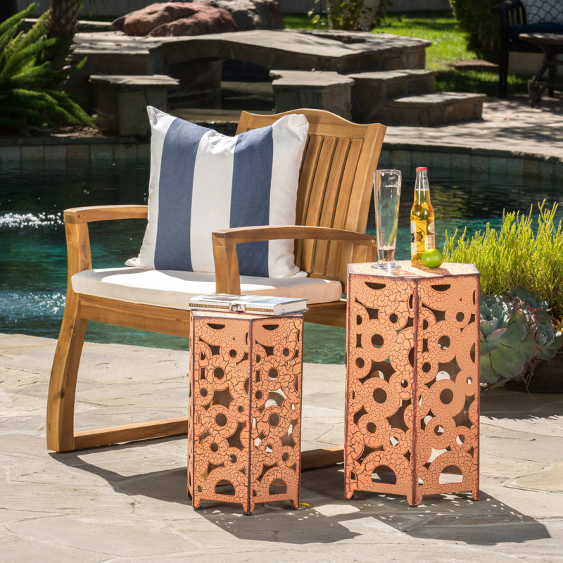 Tables d'appoint, fer orange pour la décoration intérieure et extérieure, P 14,43 po x l 12,38 po x H 22 po x P 10,50 po x H 18,25 po, aucun assemblage requis, tables simples de 2 pièces, espaces extérieurs intérieurs, profondeur 14,43 po