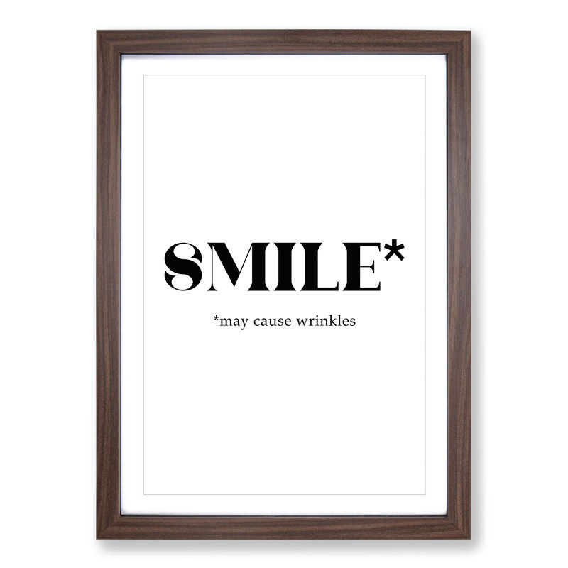 Smile - Single Picture Frame Print on Wood, 65cm H x 48cm W x 2cm D, Walnut Framed