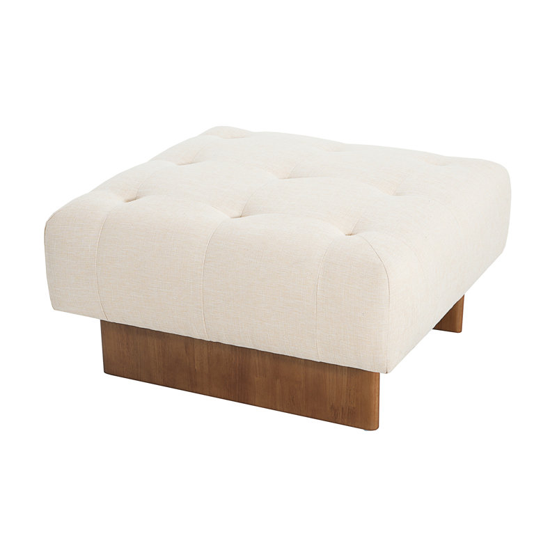 Square Upholstered Tufted Linen Fabric Ottoman