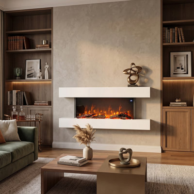 Living and Home 132 cm W White Black Electric Fireplace with 6824 BTU