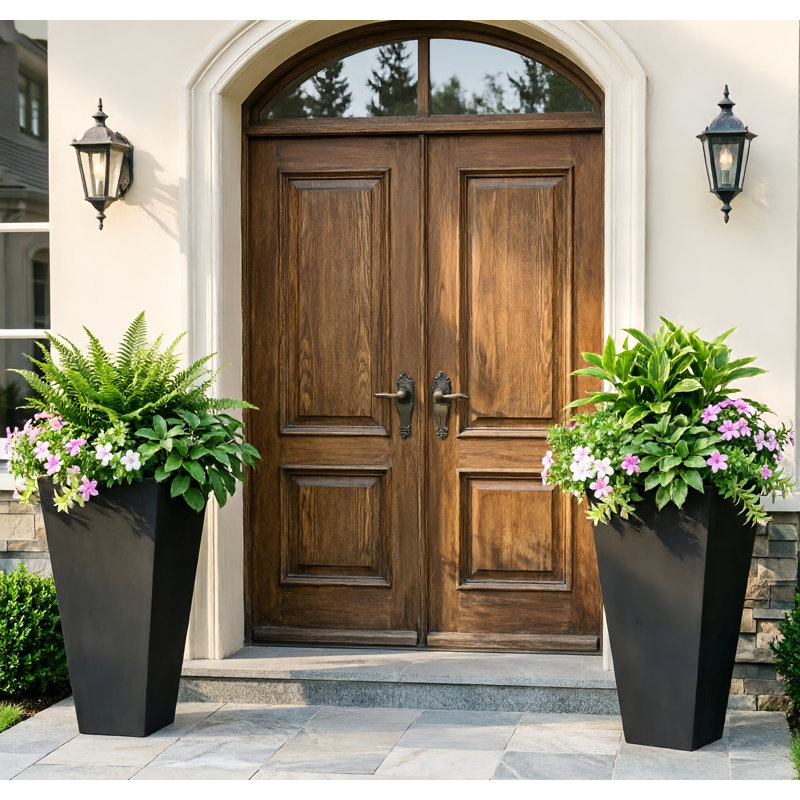 Lightweight Mgo Small Cast Stone Planter, 24.75'' H X 13'' W X 13'' D, Black