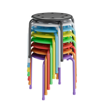  Set of 8 Stacking Classroom Stools, Portable Stackable Round Metal Stools, Space-Saving Activity Seating for School, Office, Home and Learning Spaces