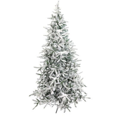 Fraser Hill Farm 9 ft. Mountain Pine Snow Flocked Unlit Artificial Tall Christmas Tree with Stand