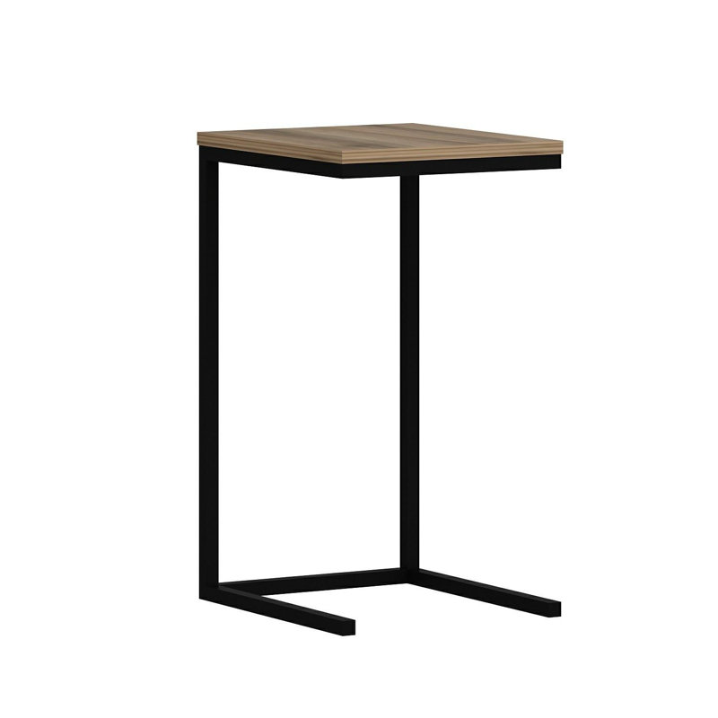 Modern Side Table with Metal Frame, Walnut Finish, 13.8 x 25.6 x 15.7 inches | 100% Melamine Coated Particle Board, Thickness: 0.7 inches | Stylish and Functional Design for Living Room or Bedroom