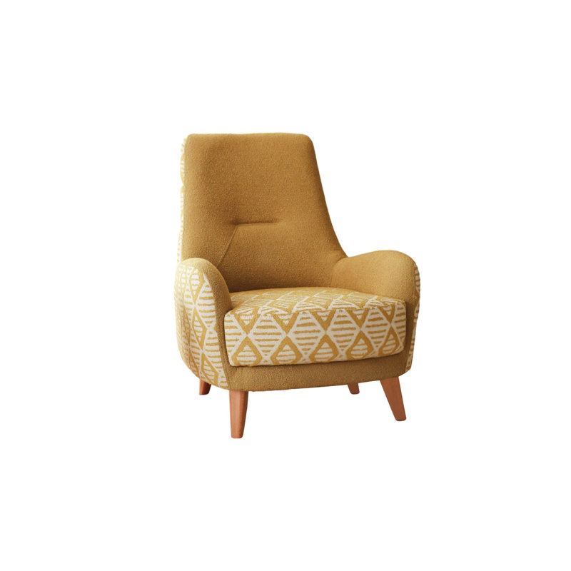 Fauteuil à oreilles élégant, tissu en peluche jaune, 29,5 po x 37,4 po x 34,6 po | Cadre 100% bois, hauteur des pieds 17,0 pouces | Hauteur d'assise confortable: 16,9 pouces | Parfait pour le salon et les sièges confortables, conception élégante