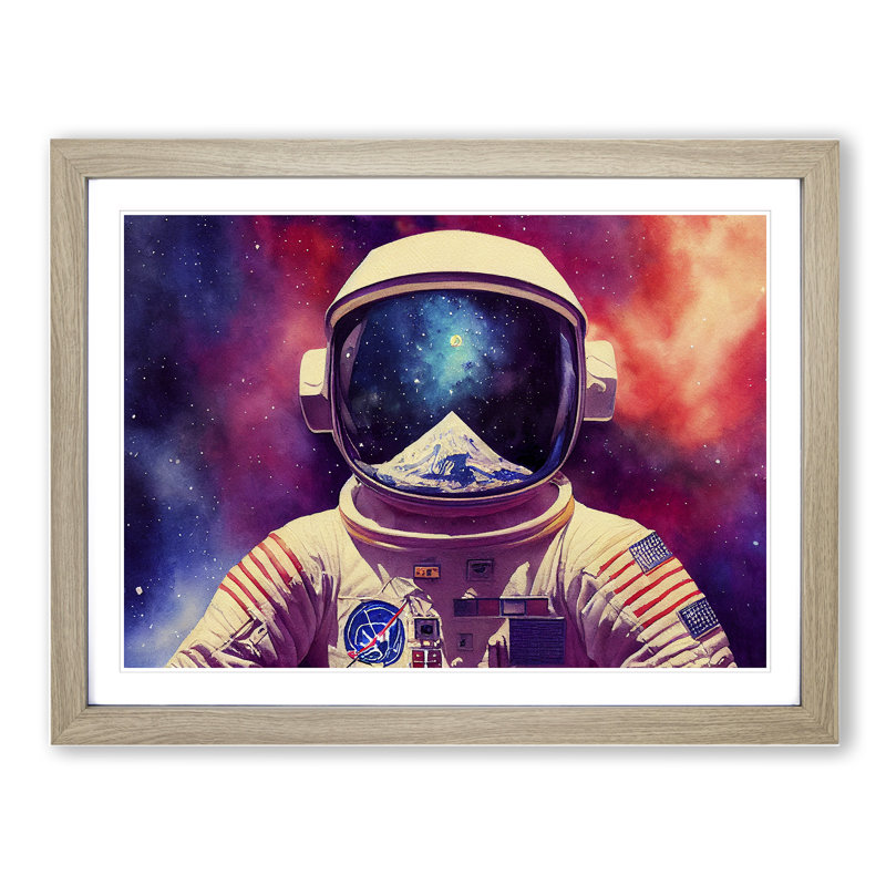 Colourful Astronaut Vol.3 - Framed Print, 25cm H x 34cm W x 2cm D, Oak