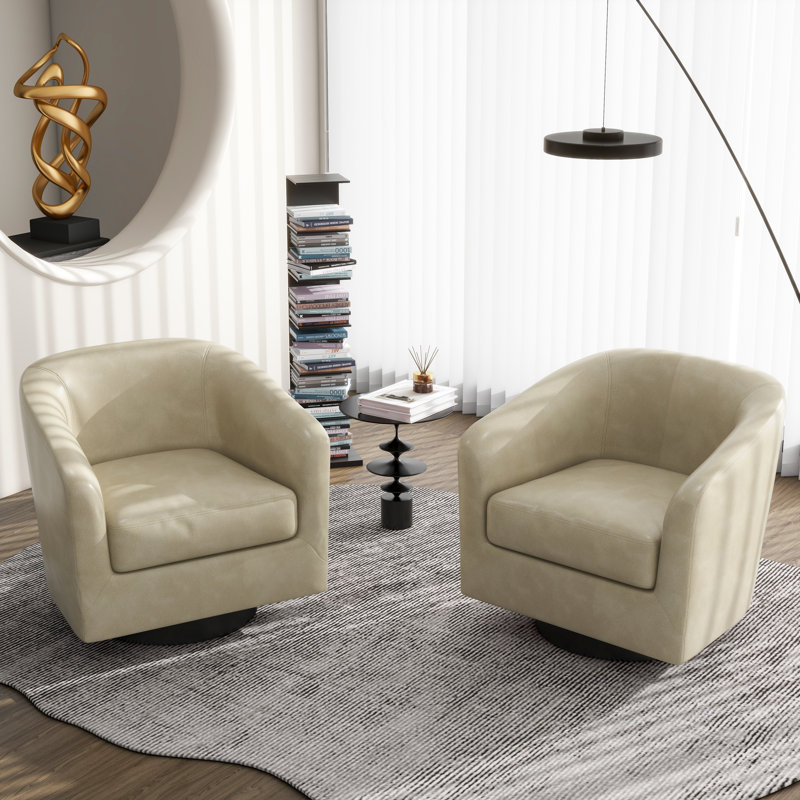 Bennett 73.1Cm Wide Swivel Barrel Chair, Cream Faux Leather