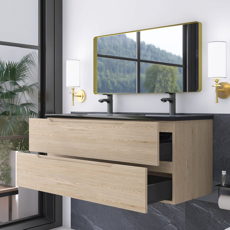 Ensemble de meuble-lavabo mural 48 po avec lavabo à quartz noir 48 po