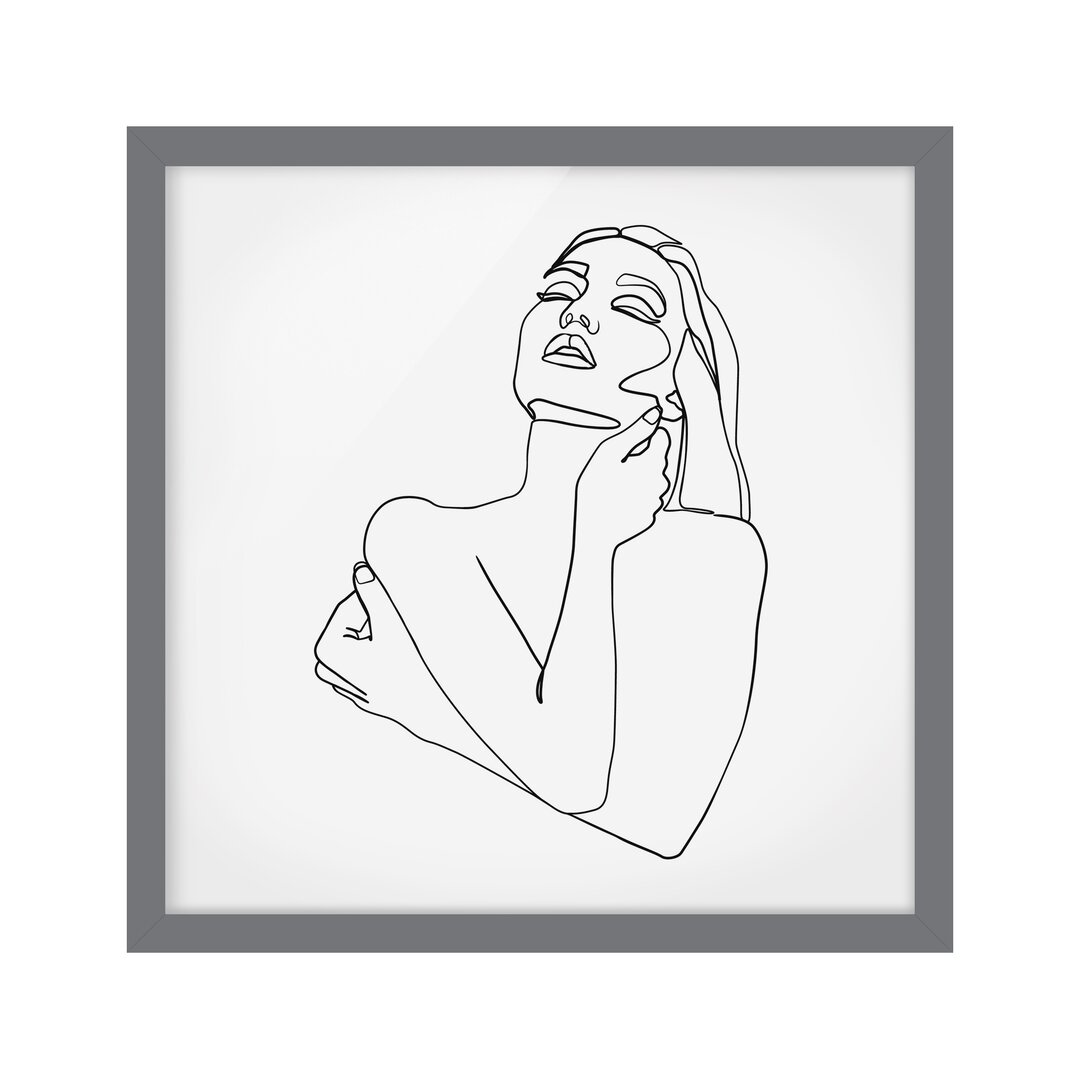 Gerahmtes Poster Line Art Woman Upper Body Black White